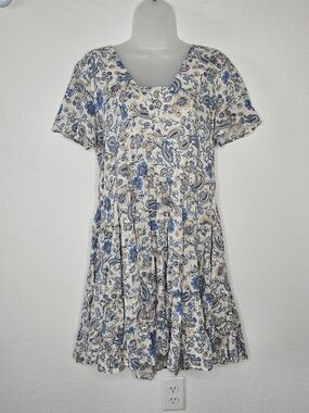 Patrons Of Peace Boho Hippie Floral Paisley Short Sleeve Tiered A-Line Dress M